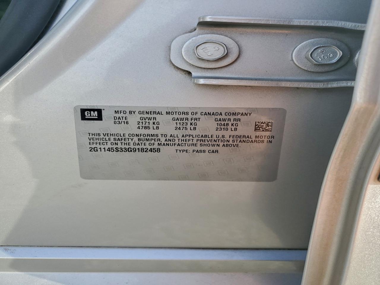 2016 Chevrolet Impala Ltz VIN: 2G1145S33G9182458 Lot: 94229695