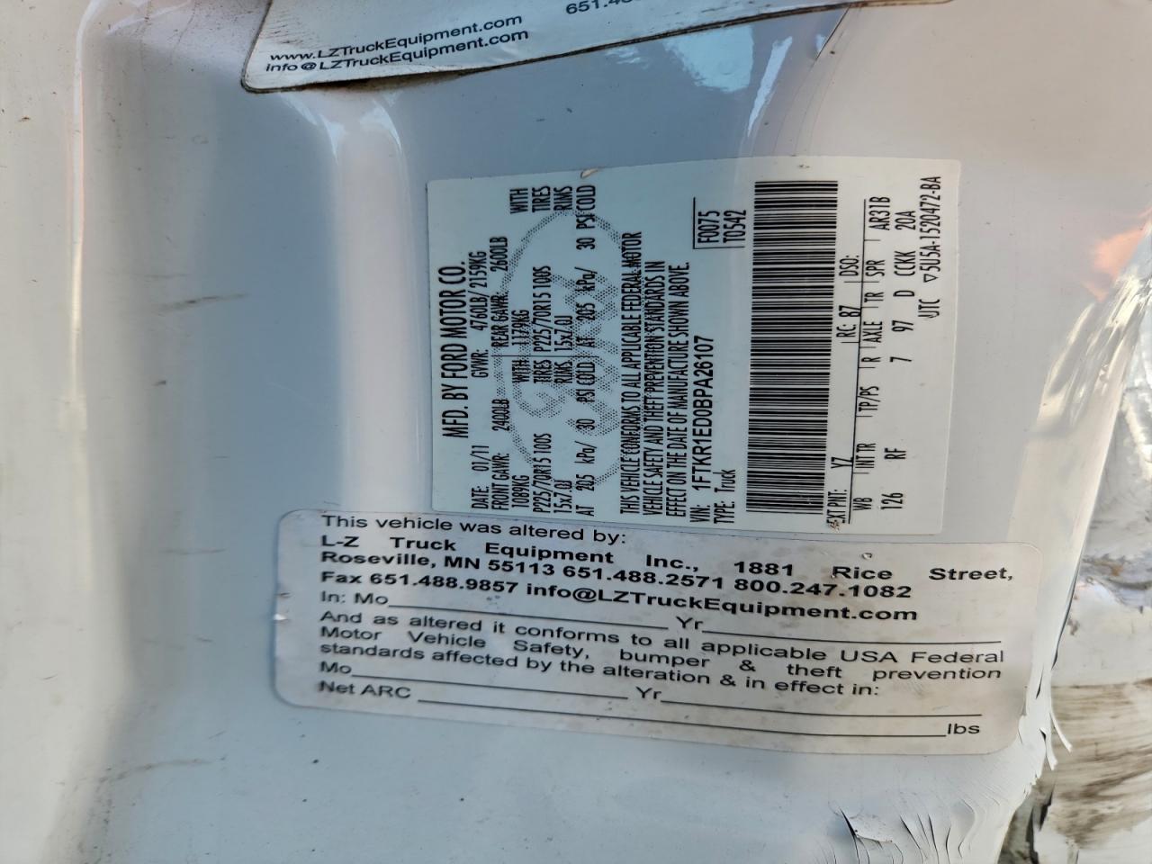 2011 Ford Ranger Super Cab VIN: 1FTKR1ED0BPA26107 Lot: 93610765