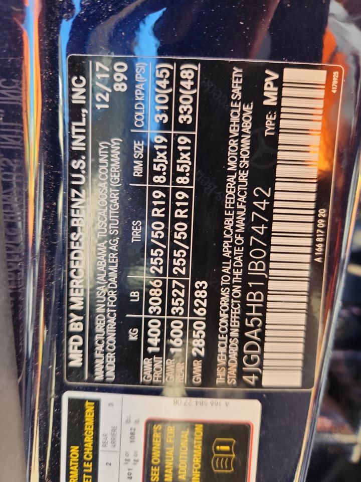 2018 Mercedes-Benz Gle 350 4Matic VIN: 4JGDA5HB1JB074742 Lot: 91250455