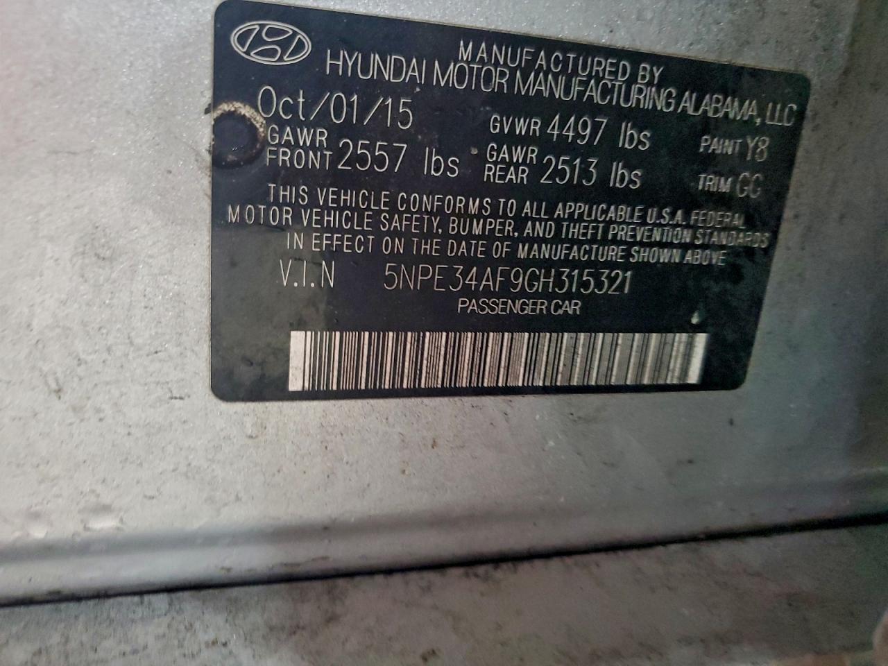 2016 Hyundai Sonata Sport VIN: 5NPE34AF9GH315321 Lot: 94444265