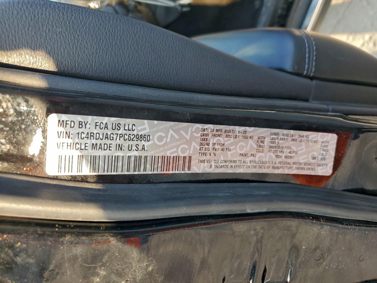 2023 Dodge Durango Sxt VIN: 1C4RDJAG7PC629860 Lot: 94396095