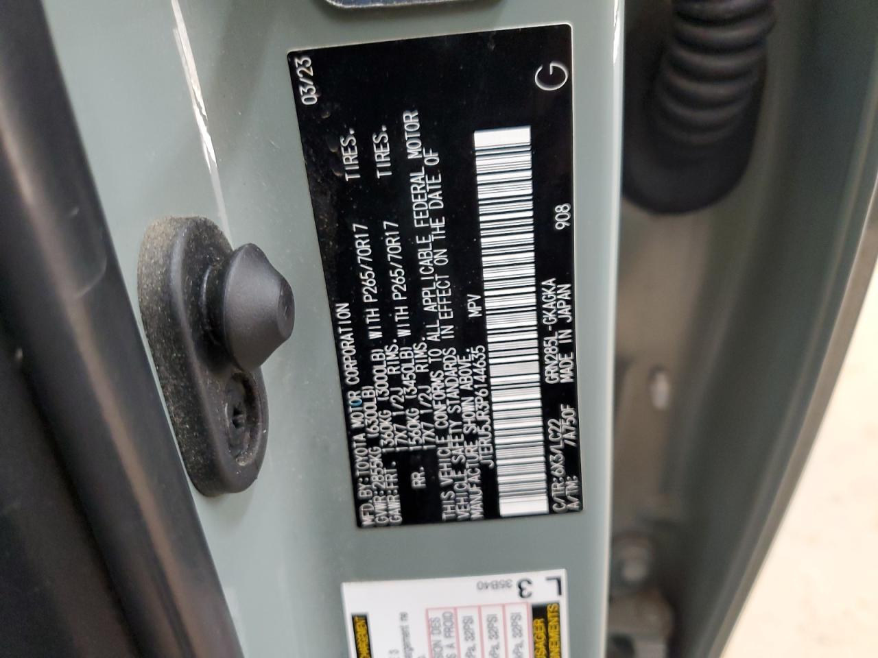 2023 Toyota 4Runner Se VIN: JTERU5JR3P6144635 Lot: 91782325