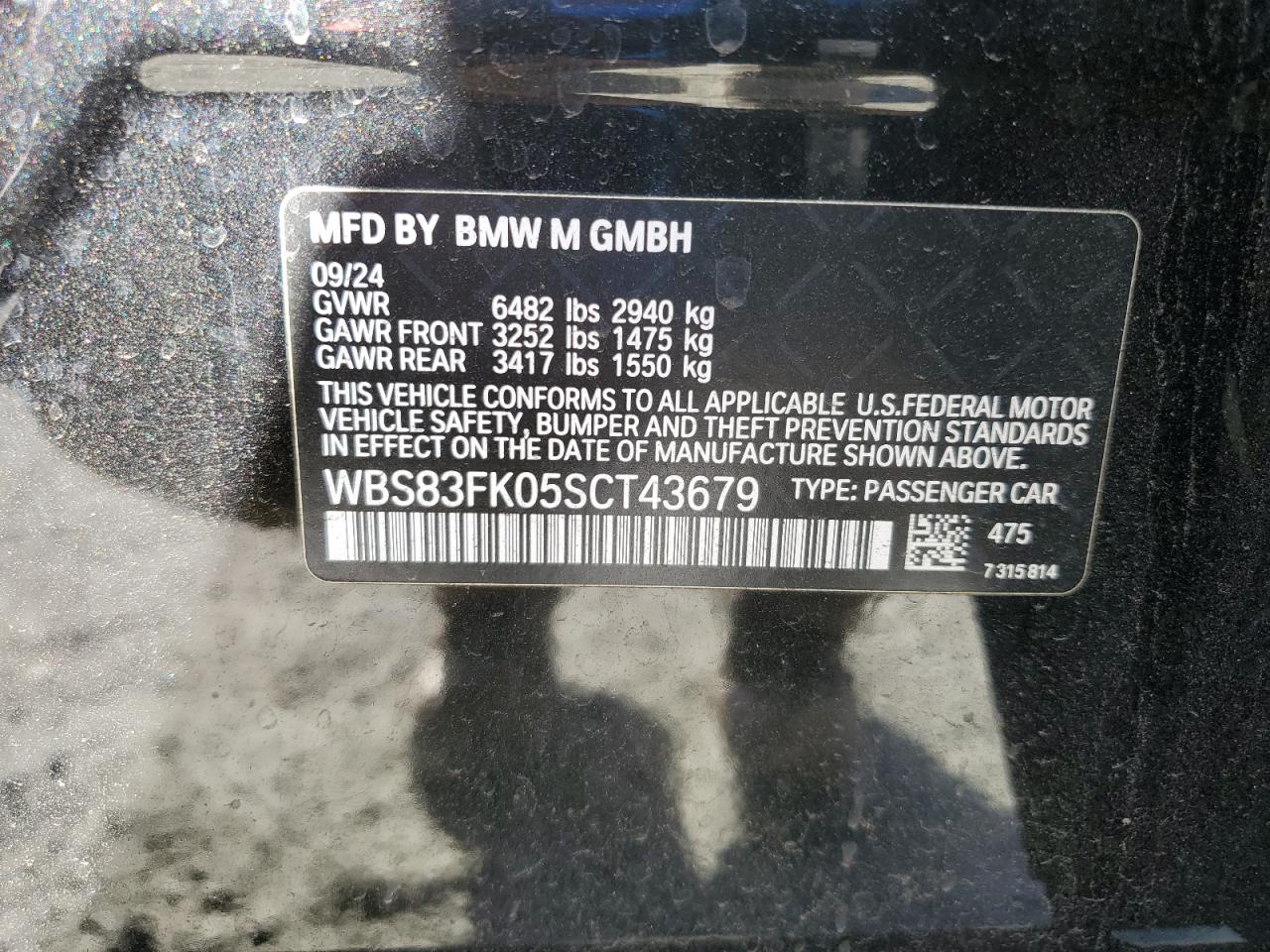 2025 BMW M5 VIN: WBS83FK05SCT43679 Lot: 91869165