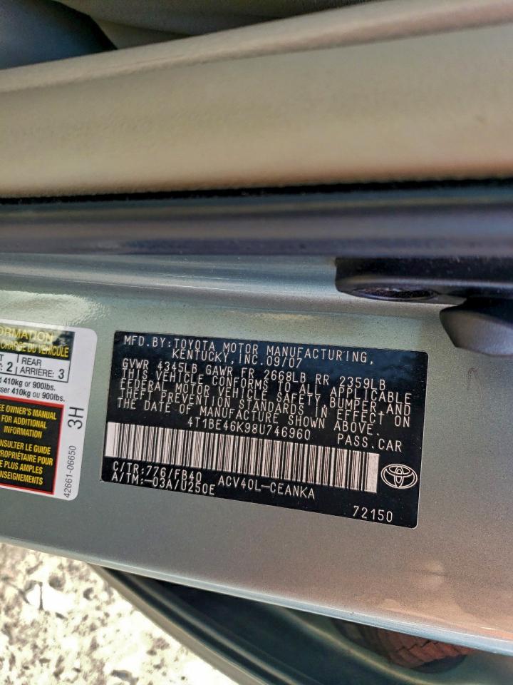 2008 Toyota Camry Ce VIN: 4T1BE46K98U746960 Lot: 94383385