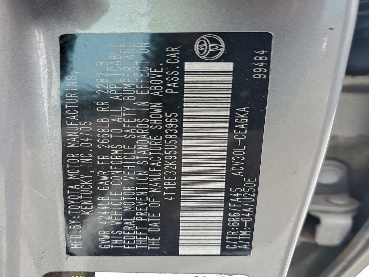 2005 Toyota Camry Le VIN: 4T1BE32K95U583965 Lot: 93974495