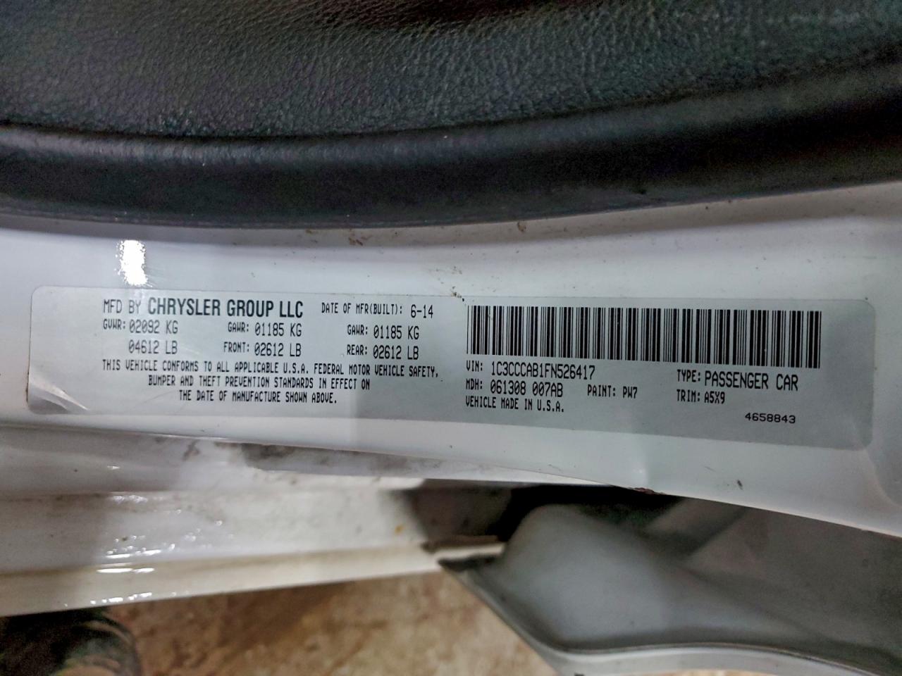 2015 Chrysler 200 Limited VIN: 1C3CCCAB1FN526417 Lot: 93857995