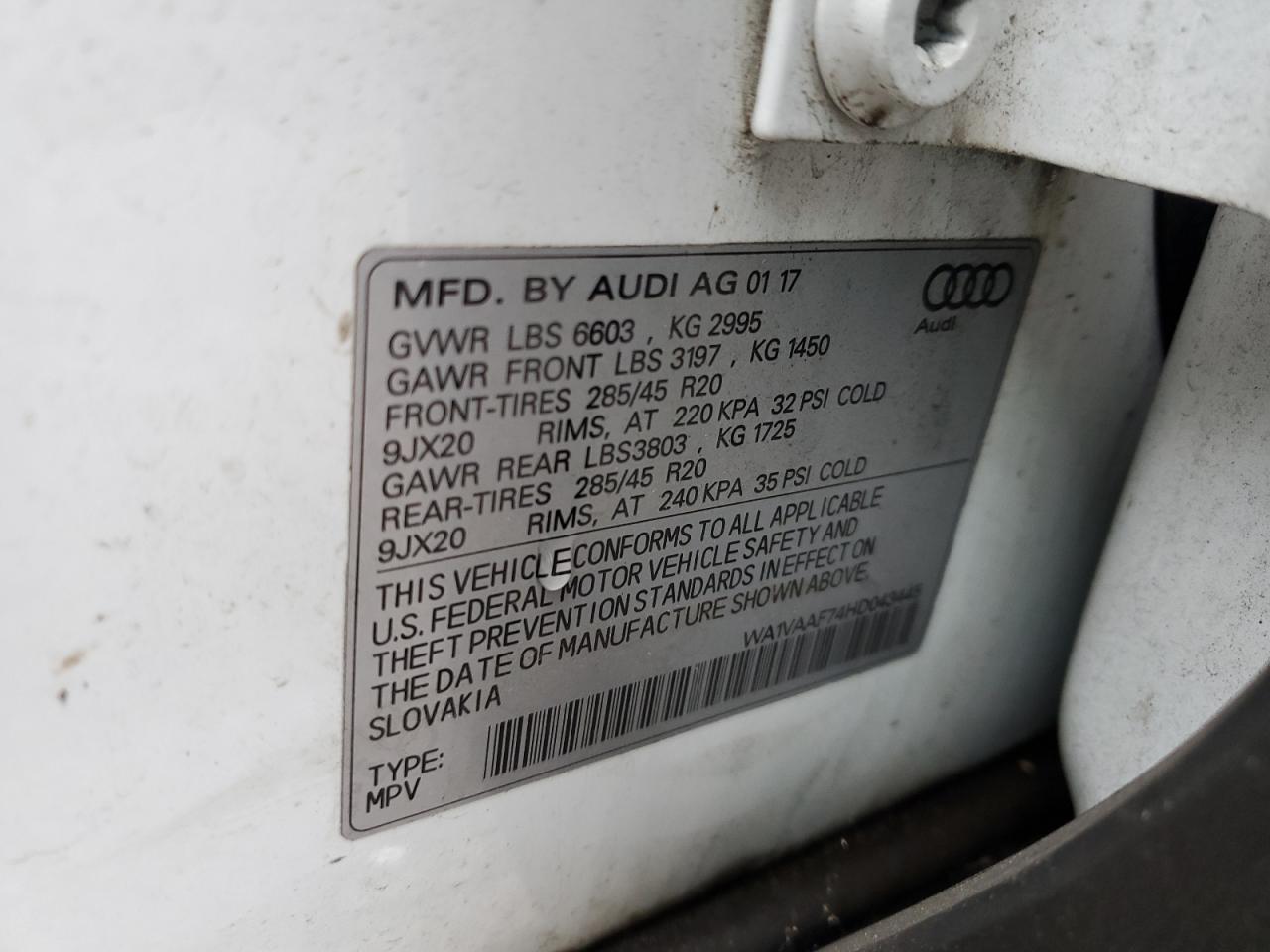 2017 Audi Q7 Prestige VIN: WA1VAAF74HD043445 Lot: 93265545