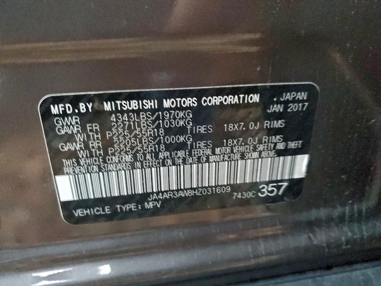 2017 Mitsubishi Outlander Sport Es VIN: JA4AR3AW8HZ031609 Lot: 93319625