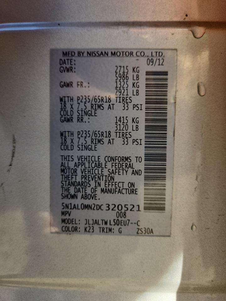 2013 Infiniti Jx35 VIN: 5N1AL0MN2DC320521 Lot: 91163735