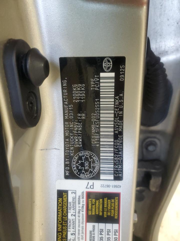 2015 Toyota Camry Le VIN: 4T1BF1FK5FU052551 Lot: 91301855