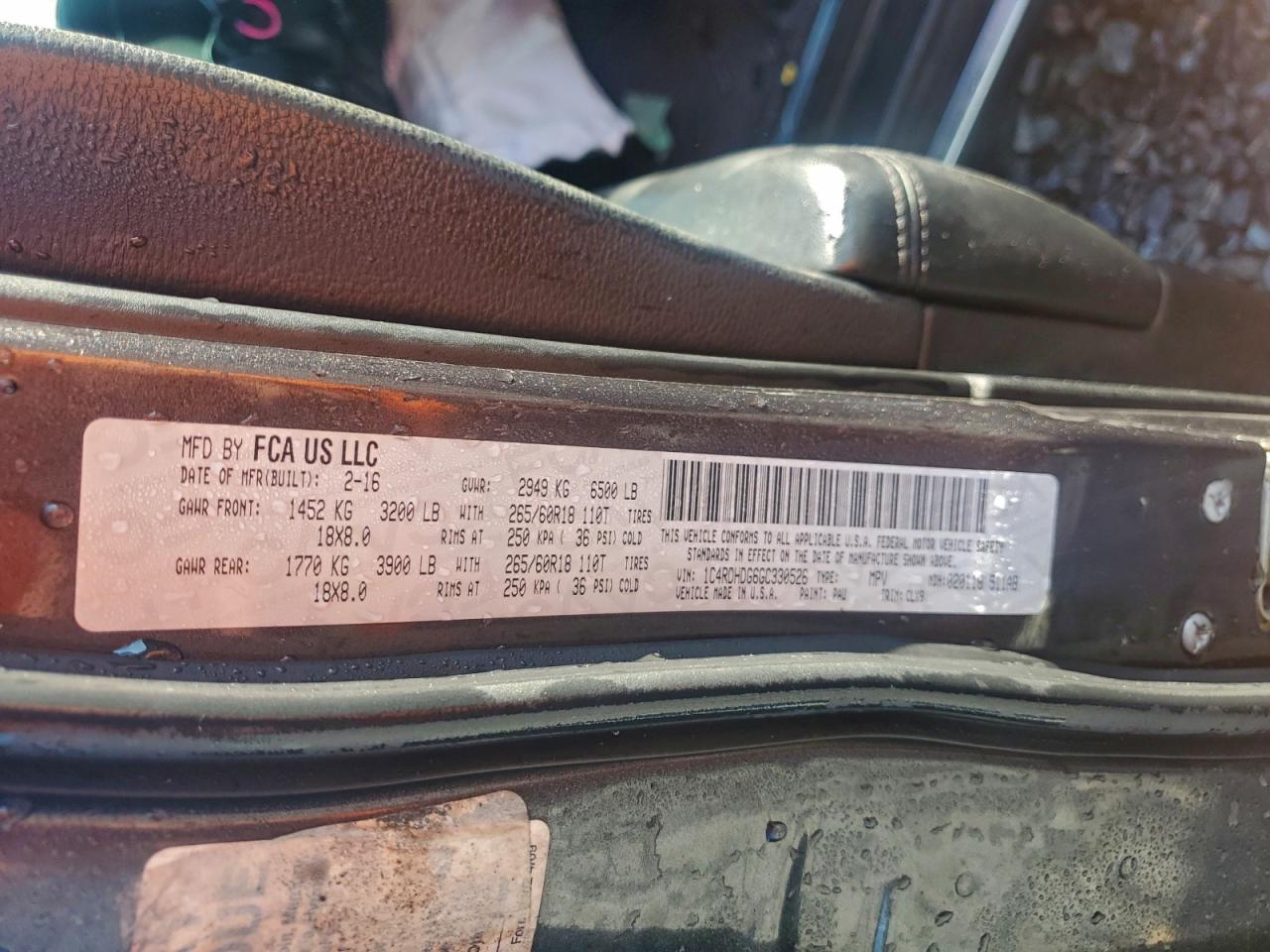 2016 Dodge Durango Limited VIN: 1C4RDHDG6GC330526 Lot: 94221875