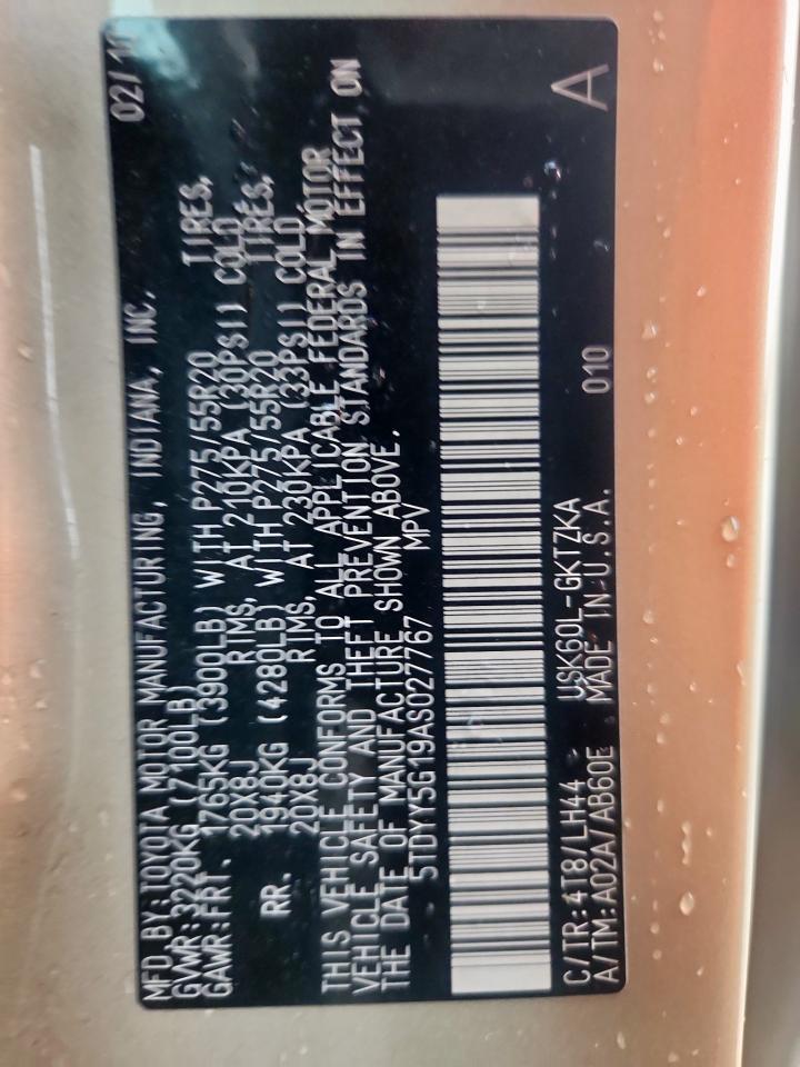 2010 Toyota Sequoia Platinum VIN: 5TDYY5G19AS027767 Lot: 93031205