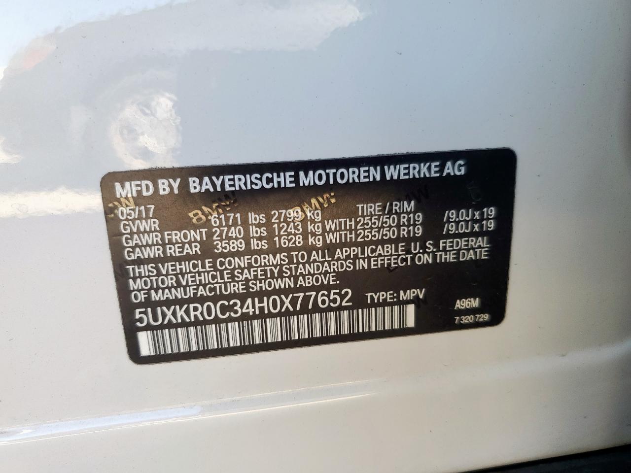 2017 BMW X5 xDrive35I VIN: 5UXKR0C34H0X77652 Lot: 92861115