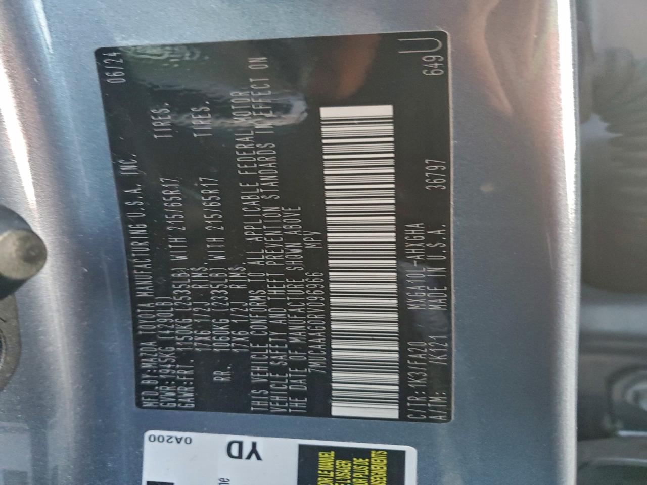 2024 Toyota Corolla Cross Le VIN: 7MUCAAAG0RV096966 Lot: 93598795