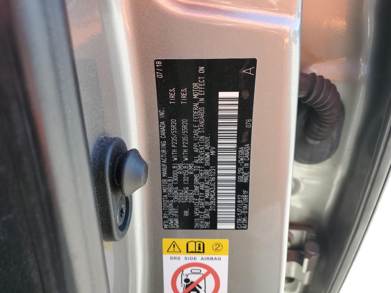 2018 Lexus Rx 350 Base VIN: 2T2BZMCA3JC161231 Lot: 92068985