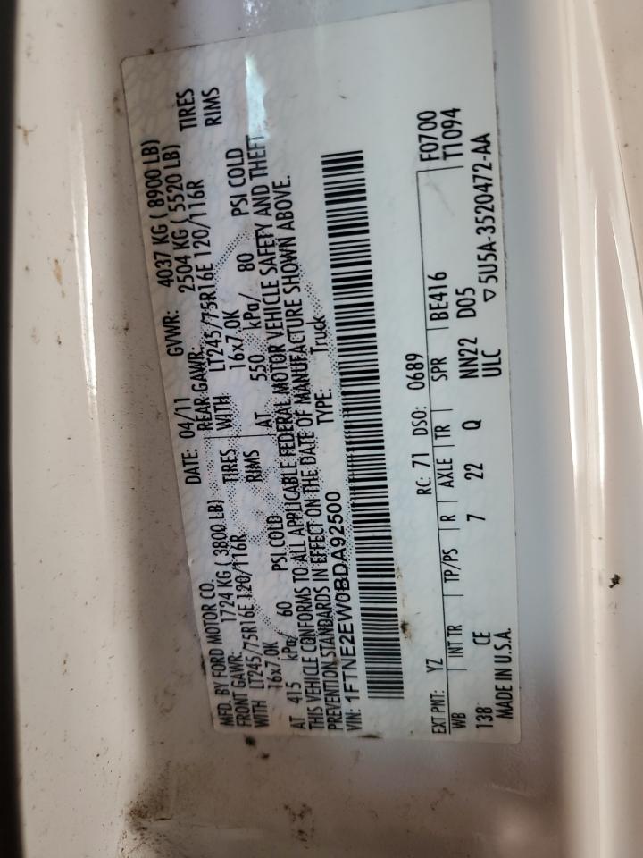 2011 Ford E250 Delivery Van VIN: 1FTNE2EW0BDA92500 Lot: 91481205