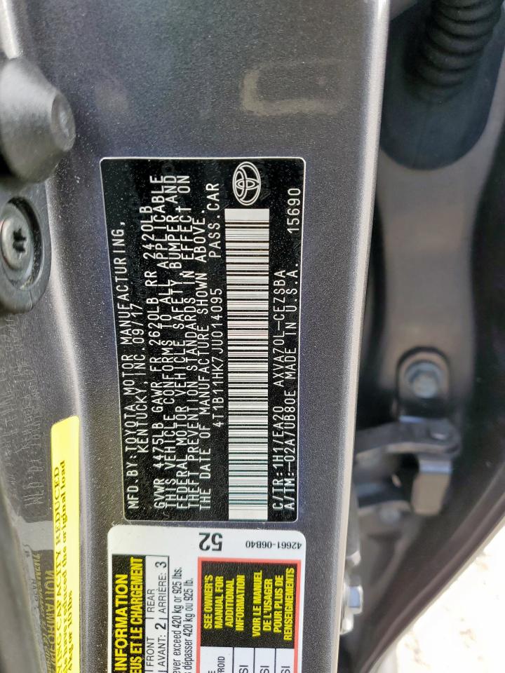 2018 Toyota Camry L VIN: 4T1B11HK7JU014095 Lot: 93093005