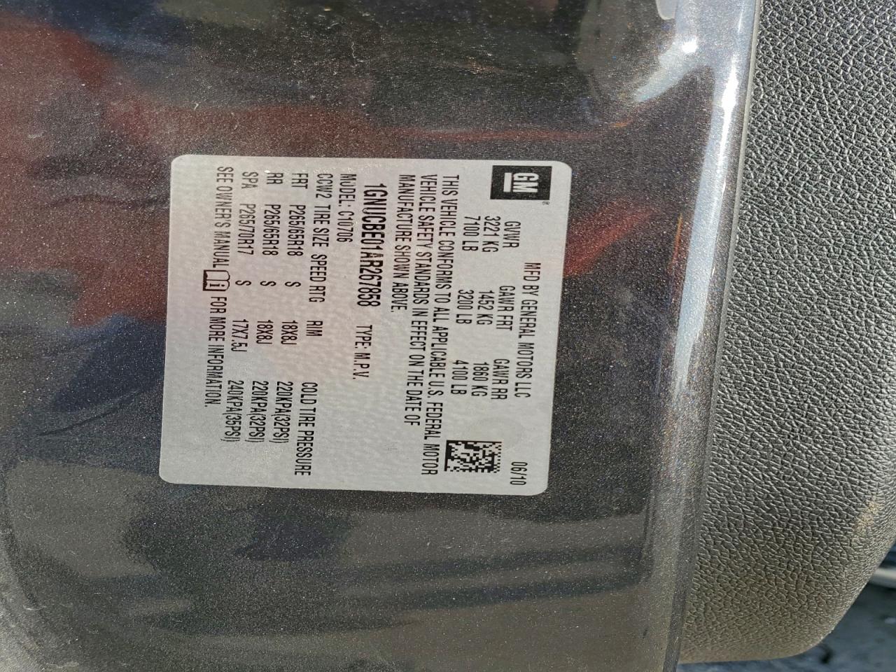 2010 Chevrolet Tahoe C1500 Lt VIN: 1GNUCBE01AR267858 Lot: 93460945