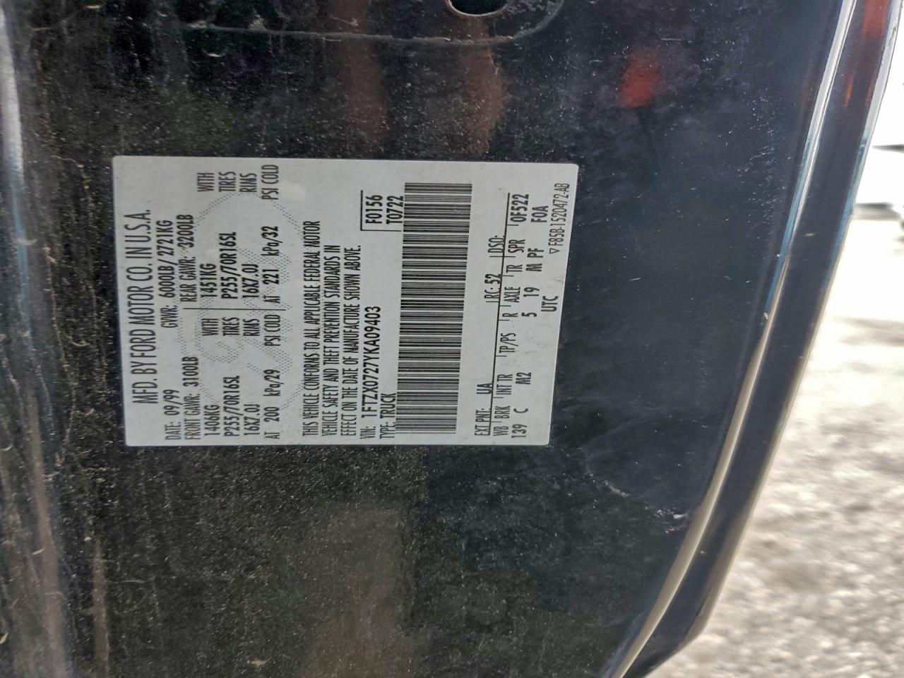 2000 Ford F150 VIN: 1FTZX0727YKA09403 Lot: 94453925