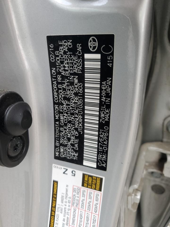 2016 Toyota Prius VIN: JTDKARFU1G3511603 Lot: 91642985