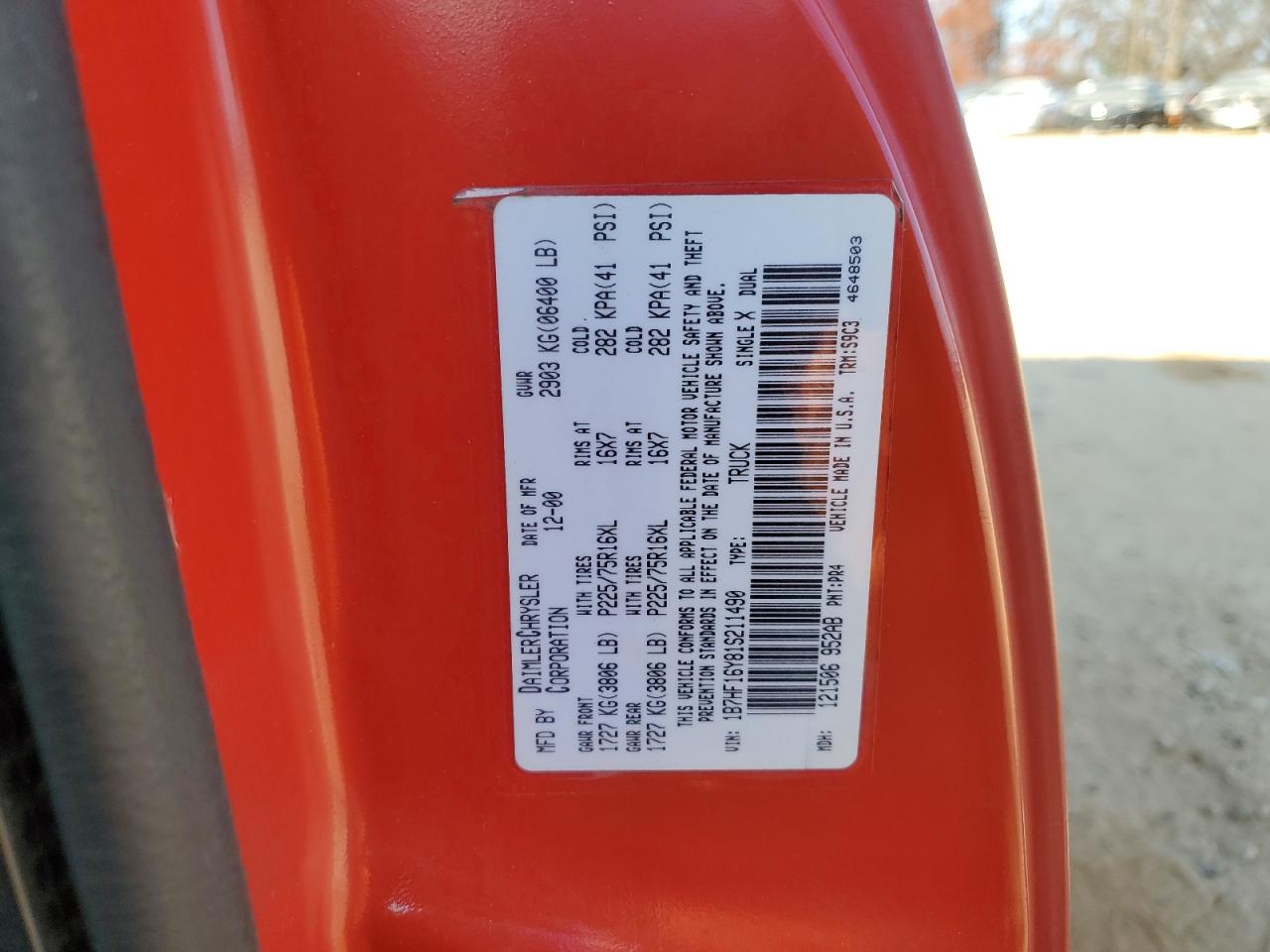 2001 Dodge Ram 1500 VIN: 1B7HF16Y81S211490 Lot: 93897775