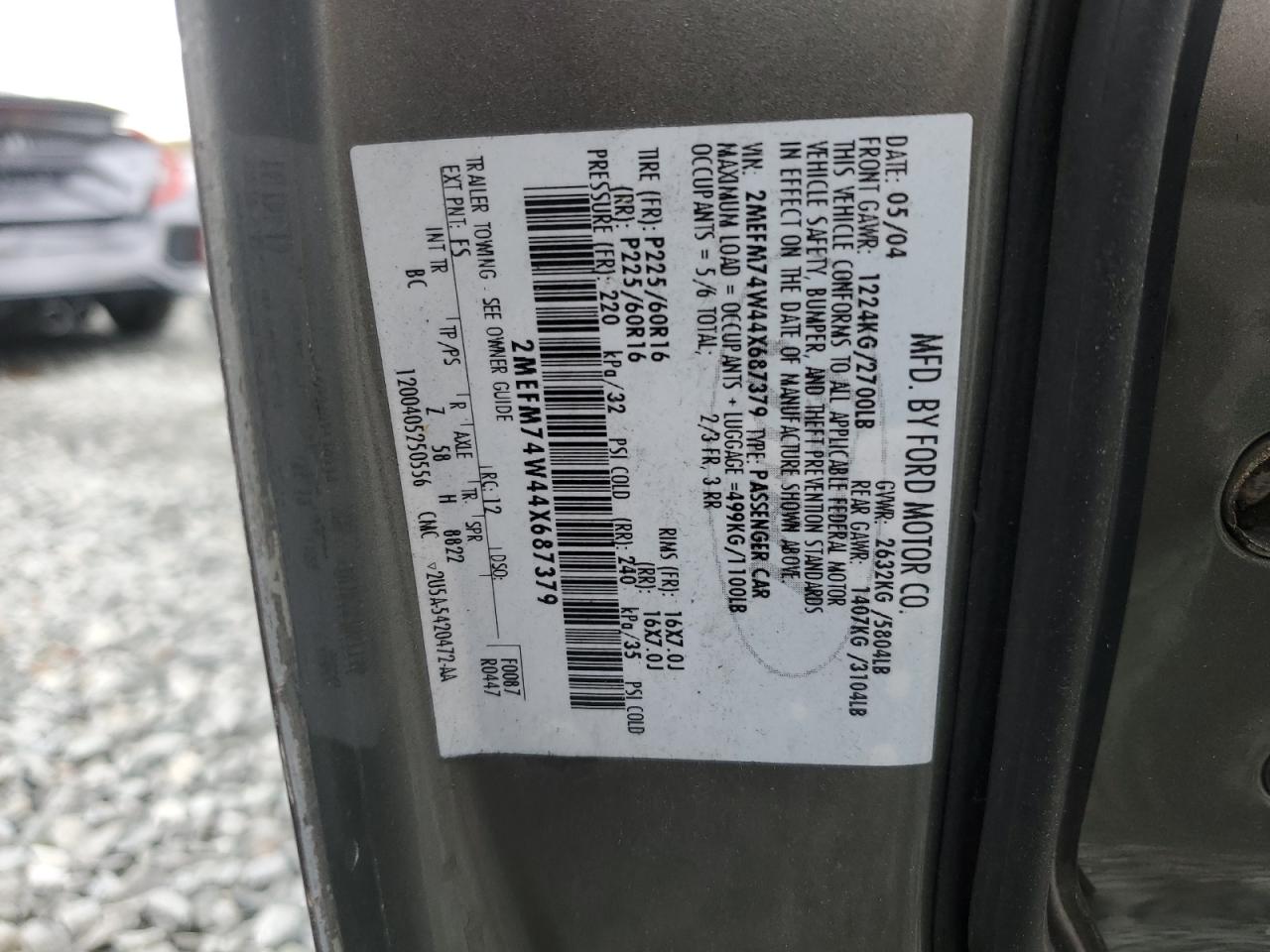 2004 Mercury Grand Marquis Gs VIN: 2MEFM74W44X687379 Lot: 90779135