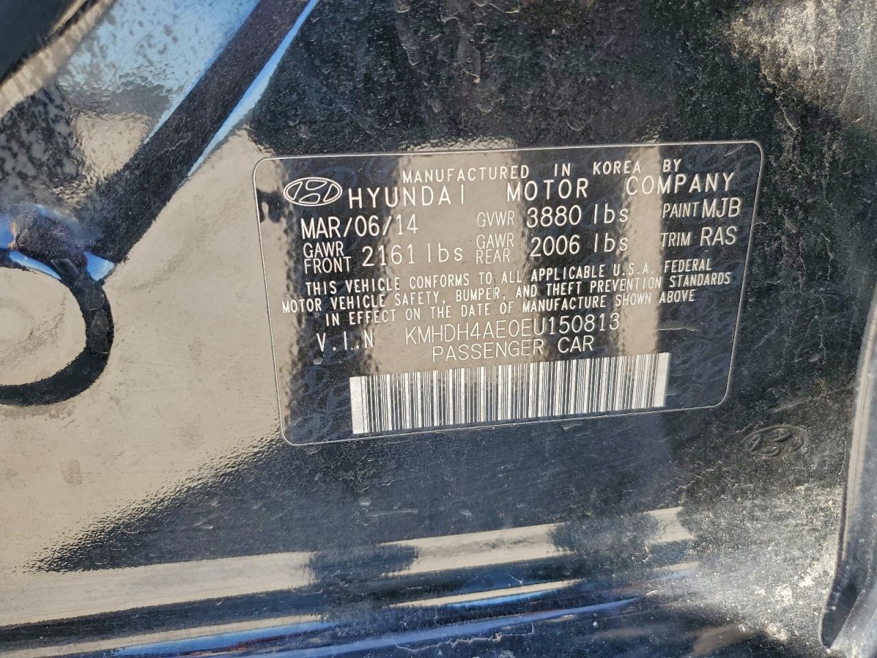 2014 Hyundai Elantra Se VIN: KMHDH4AE0EU150813 Lot: 93769805