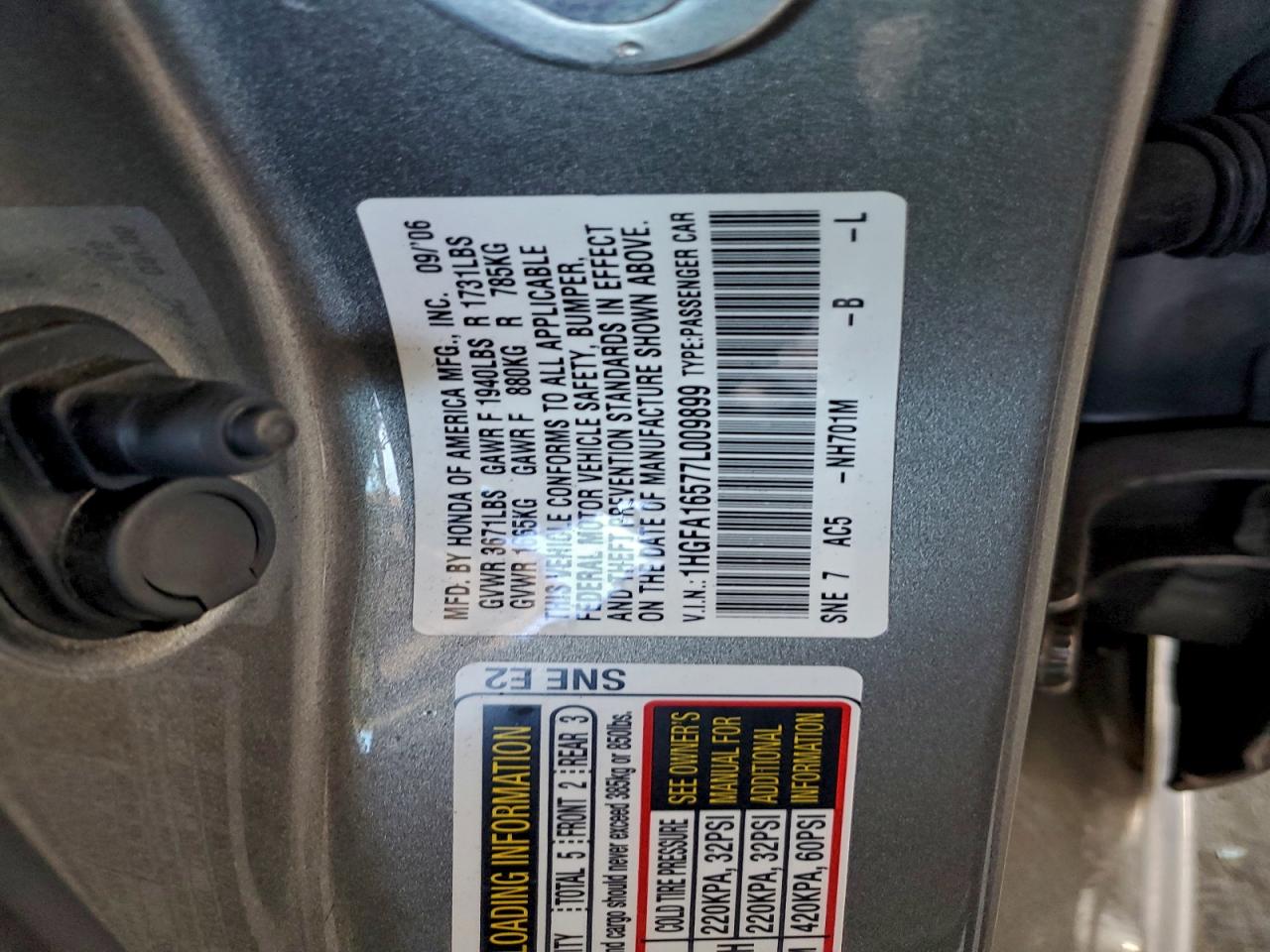 2007 Honda Civic Lx VIN: 1HGFA16577L009899 Lot: 94282985