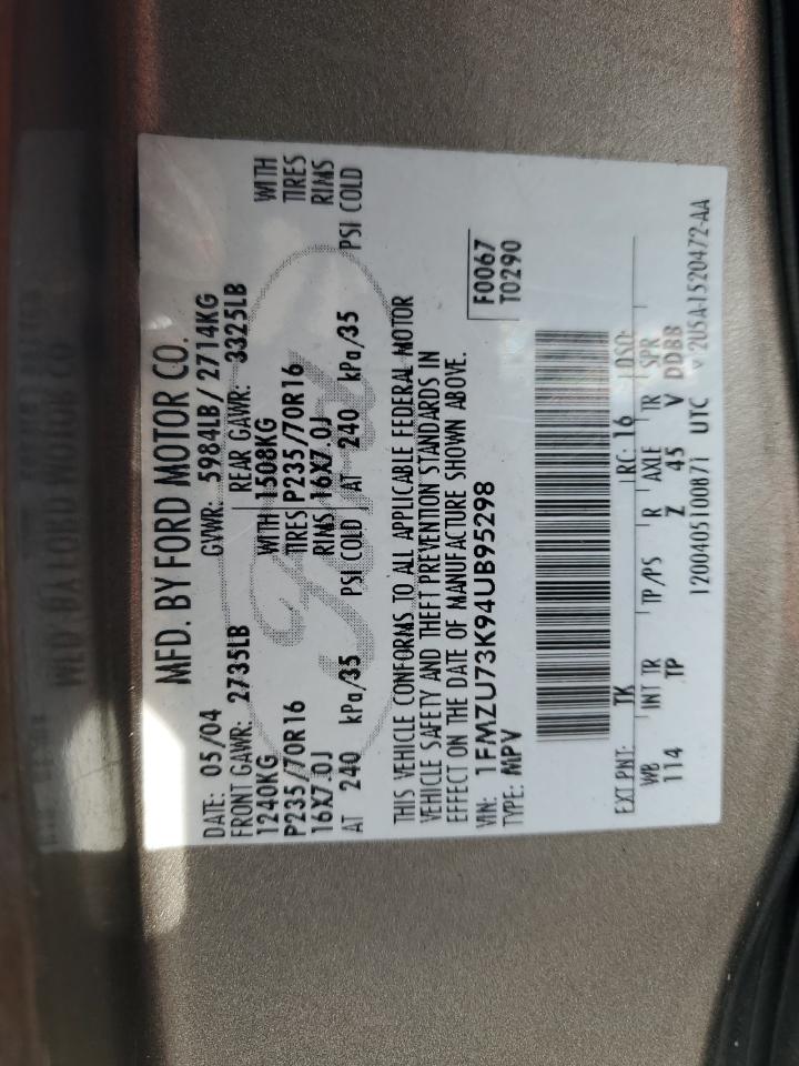 2004 Ford Explorer Xlt VIN: 1FMZU73K94UB95298 Lot: 90720685