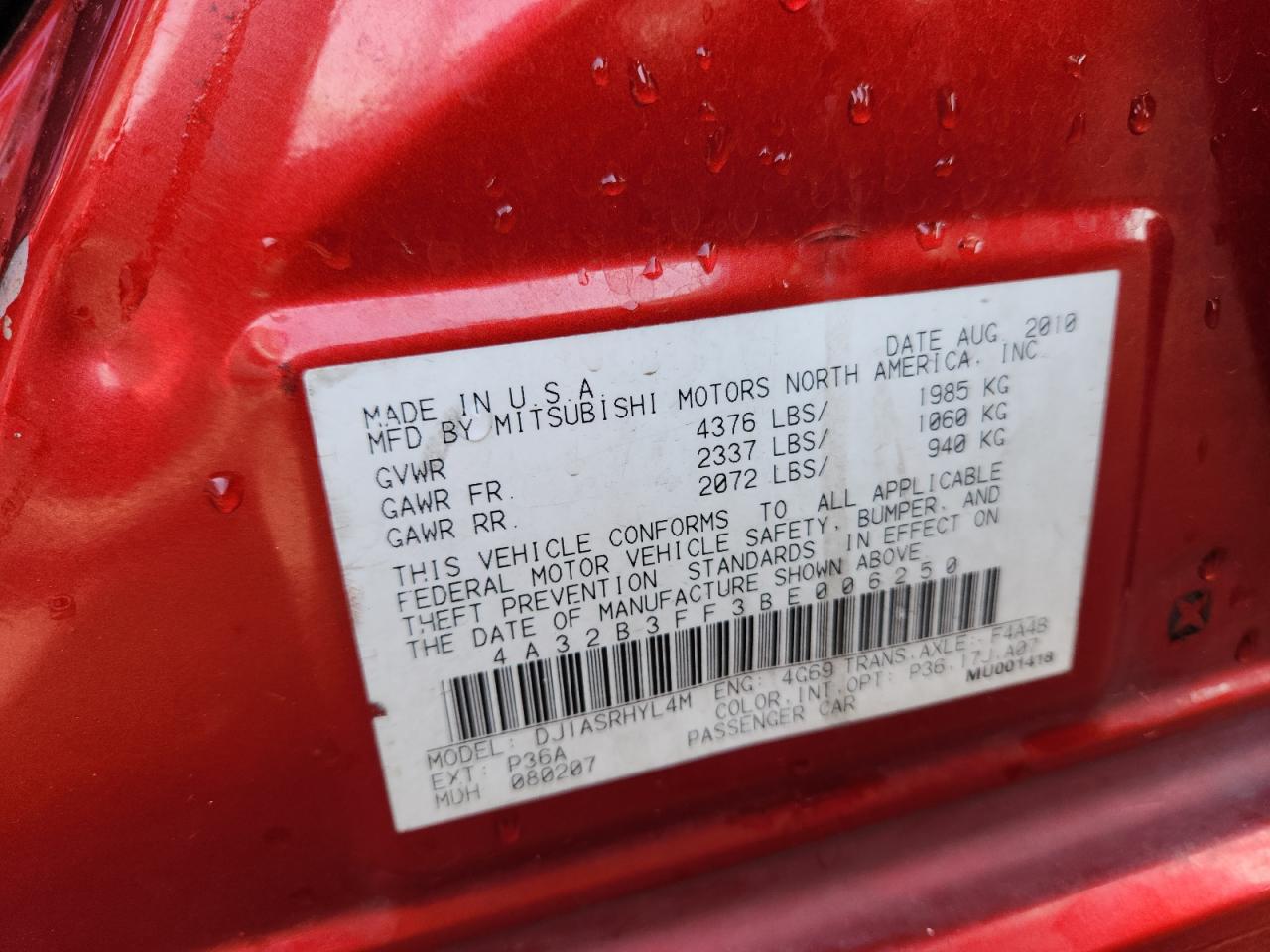 2011 Mitsubishi Galant Es VIN: 4A32B3FF3BE006250 Lot: 92026785