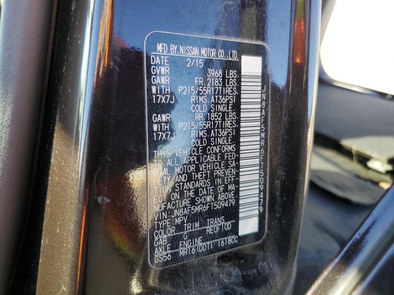 2015 Nissan Juke S VIN: JN8AF5MR6FT509479 Lot: 91531435