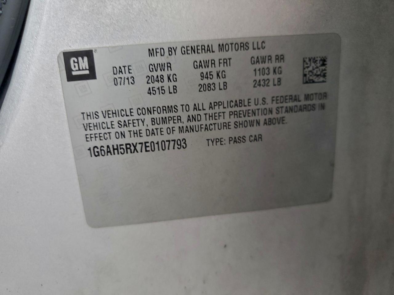 2014 Cadillac Ats Luxury VIN: 1G6AH5RX7E0107793 Lot: 94305415