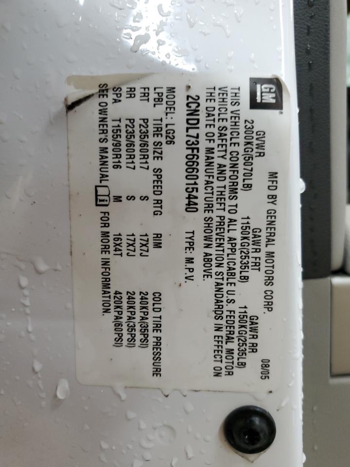 2006 Chevrolet Equinox Lt VIN: 2CNDL73F666015440 Lot: 91566955