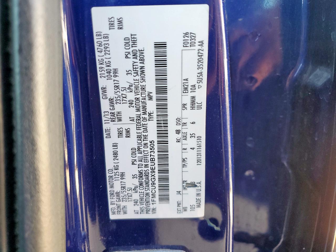 2014 Ford Escape Se VIN: 1FMCU9GX9EUB73505 Lot: 92310615