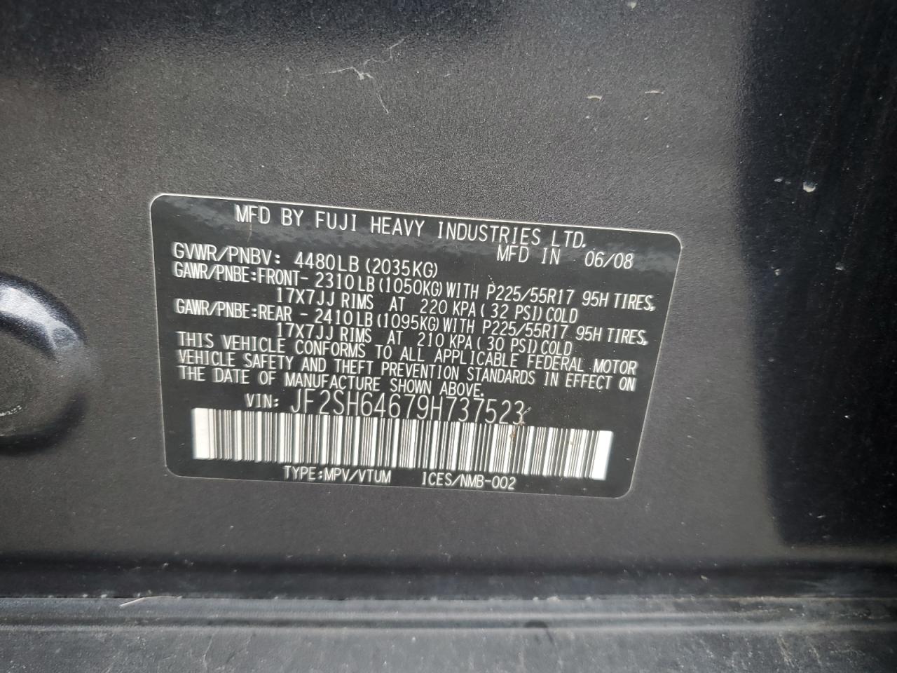 2009 Subaru Forester 2.5X Limited VIN: JF2SH64679H737523 Lot: 92756195