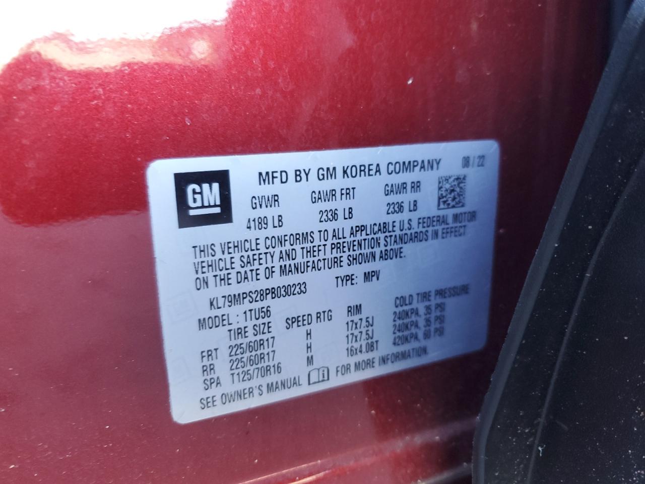 2023 Chevrolet Trailblazer Lt VIN: KL79MPS28PB030233 Lot: 92330865