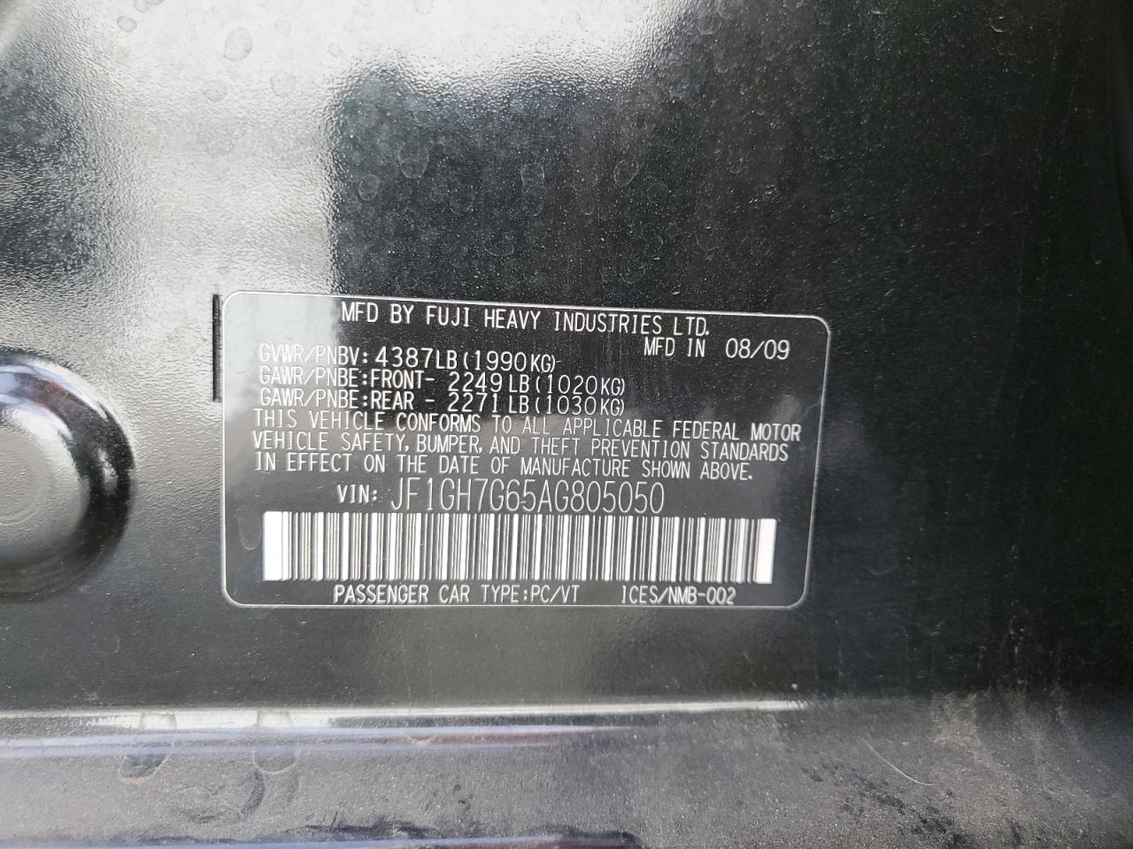 2010 Subaru Impreza Wrx Limited VIN: JF1GH7G65AG805050 Lot: 91736755