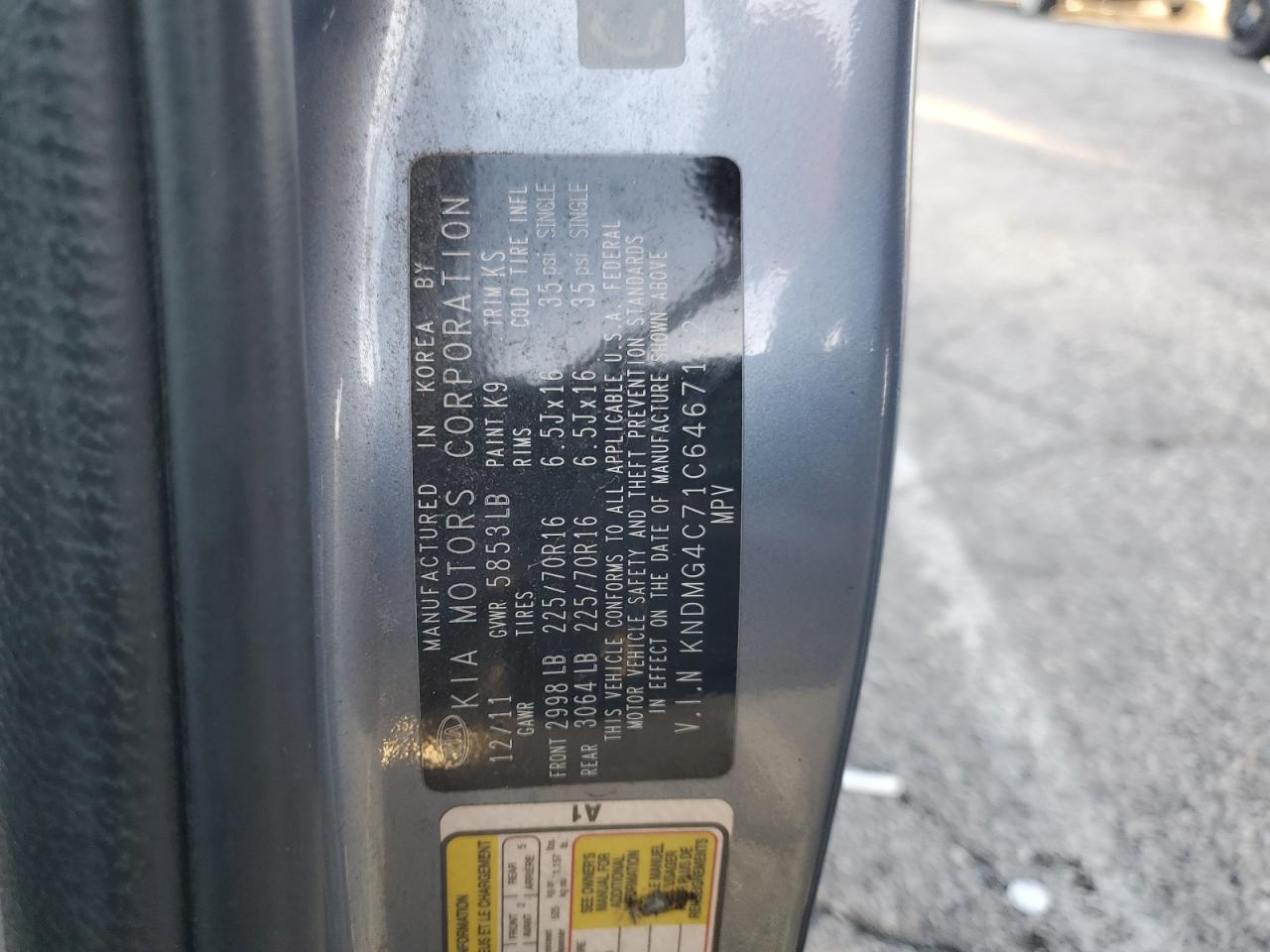 2012 Kia Sedona Lx VIN: KNDMG4C71C6467152 Lot: 92513265