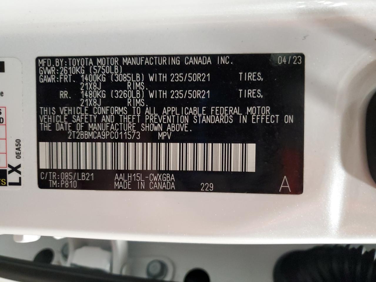 2023 Lexus Rx 350H Base VIN: 2T2BBMCA9PC011573 Lot: 91831525