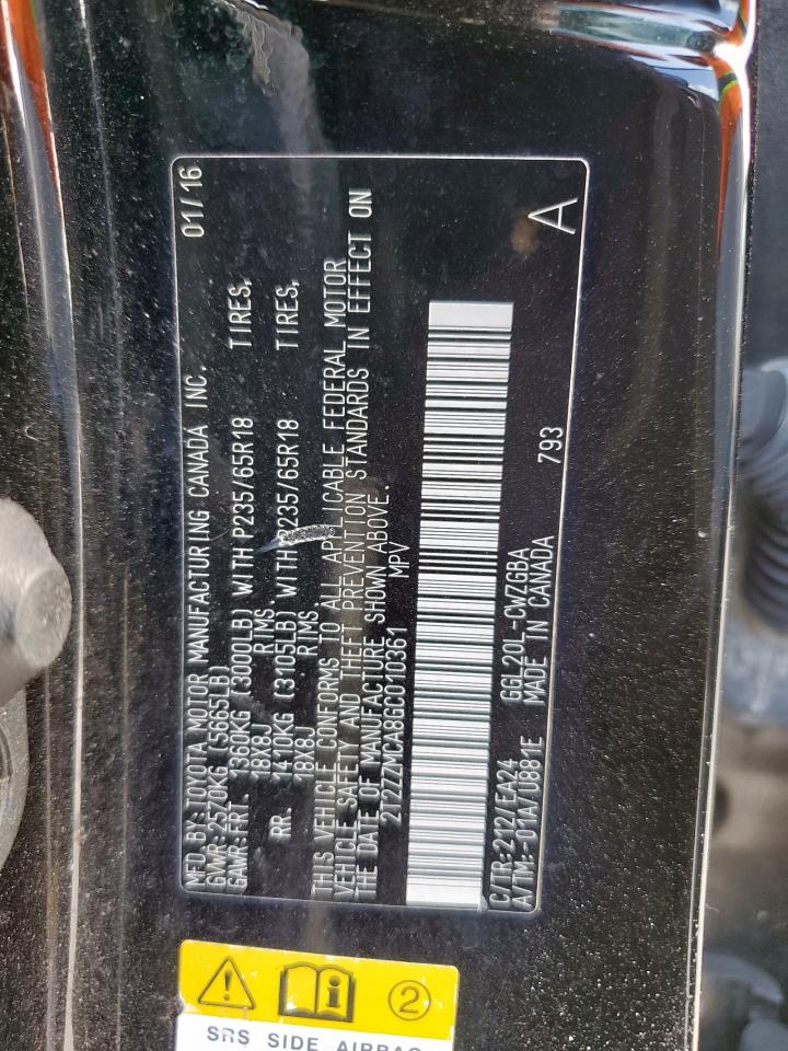 2016 Lexus Rx 350 VIN: 2T2ZZMCA8GC010361 Lot: 92733275