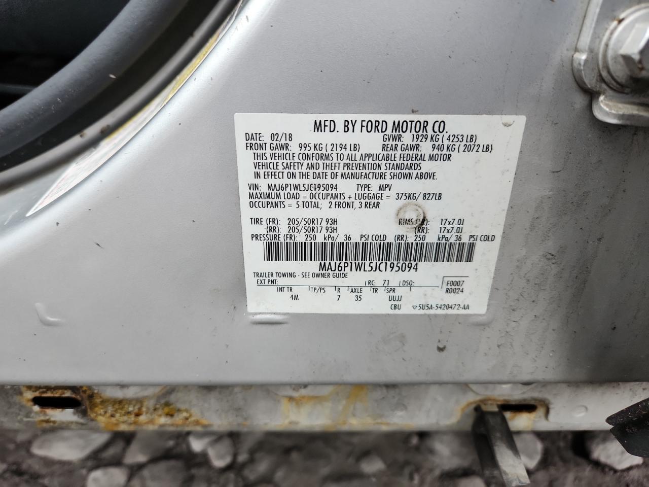 2018 Ford Ecosport Titanium VIN: MAJ6P1WL5JC195094 Lot: 93311525