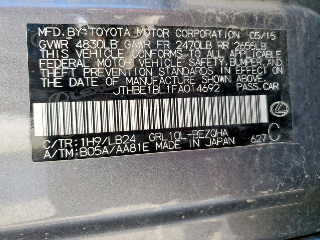 2015 Lexus Gs 350 VIN: JTHBE1BL1FA014692 Lot: 90860155