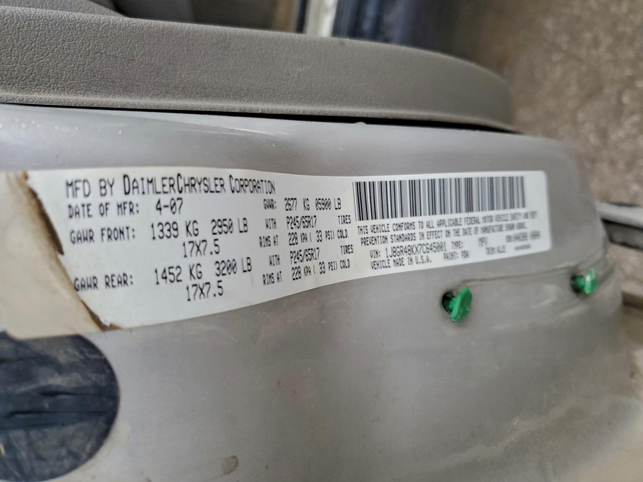 2007 Jeep Grand Cherokee Laredo VIN: 1J8GR48KX7C645001 Lot: 94279015