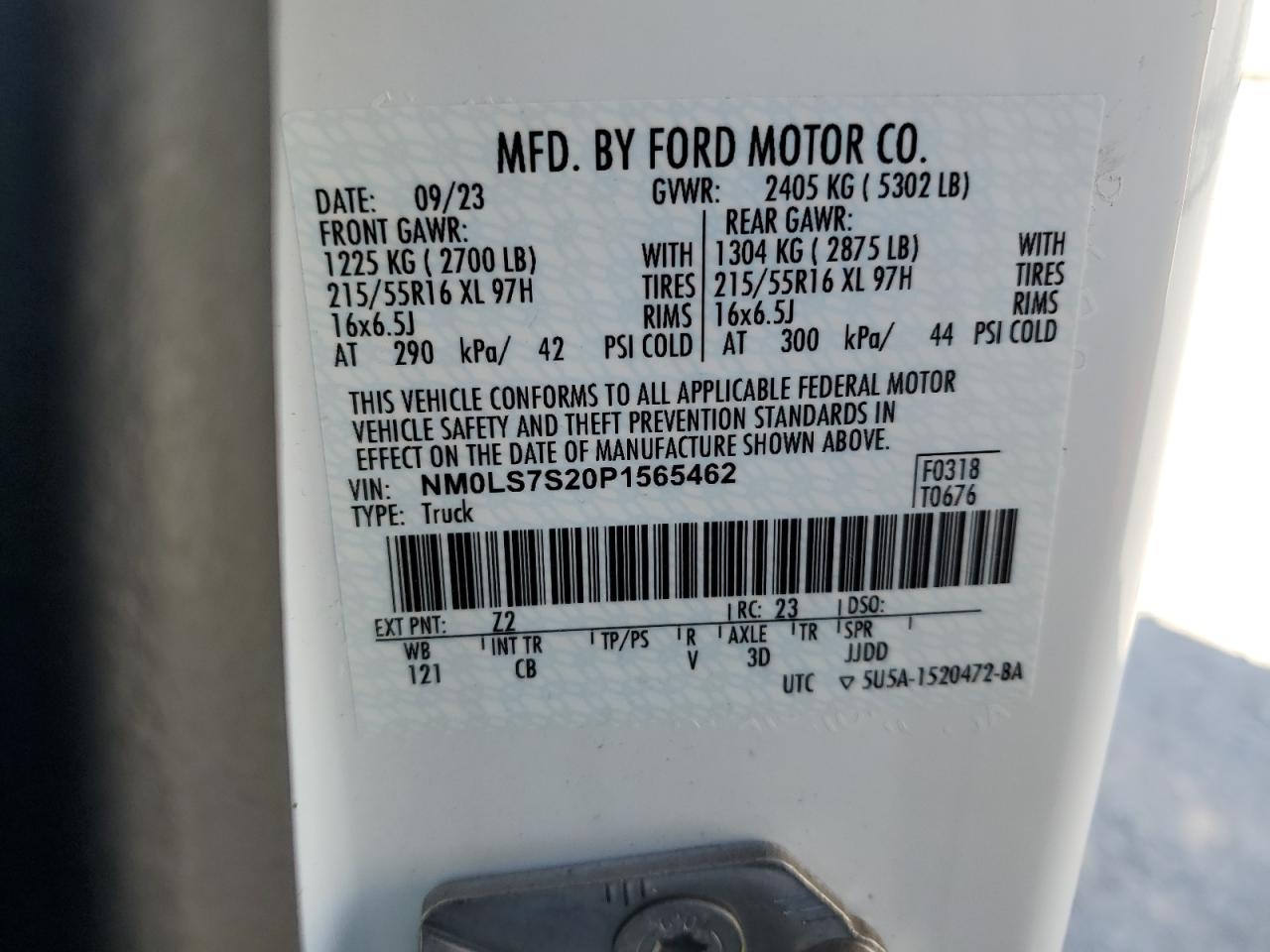 2023 Ford Transit Connect Delivery Van VIN: NM0LS7S20P1565462 Lot: 91983505