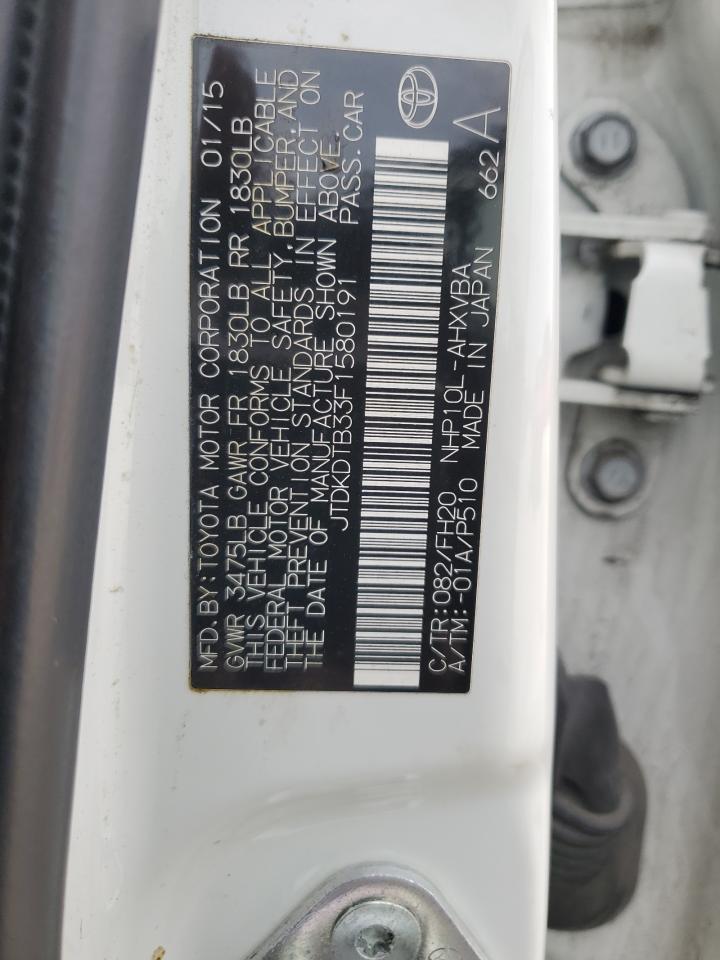 2015 Toyota Prius C VIN: JTDKDTB33F1580191 Lot: 92283505