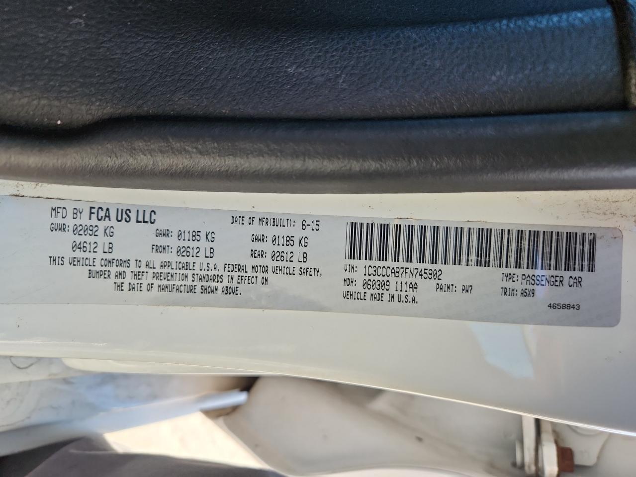 2015 Chrysler 200 Limited VIN: 1C3CCCAB7FN745902 Lot: 90287125