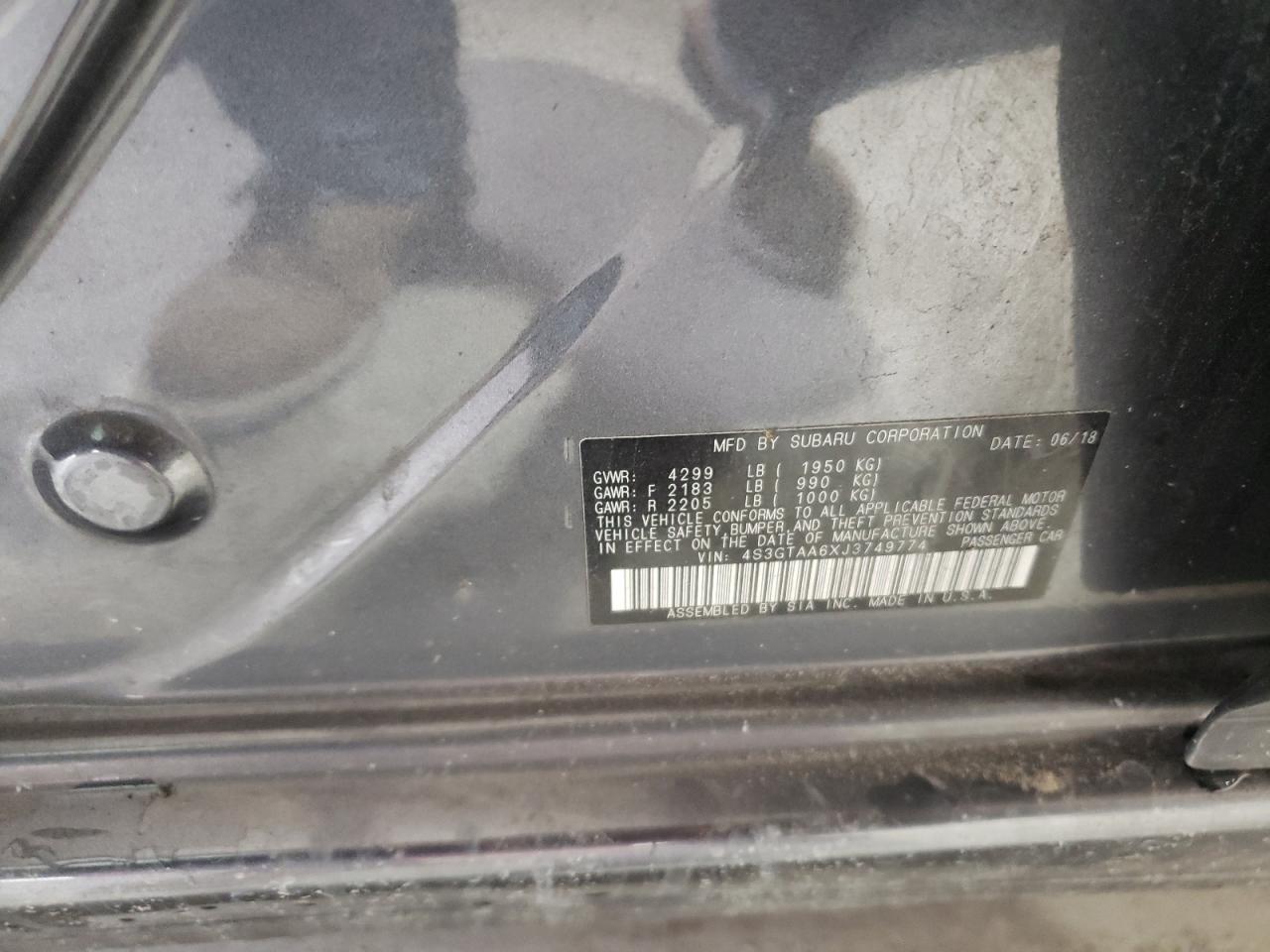 2018 Subaru Impreza VIN: 4S3GTAA6XJ3749774 Lot: 92278445