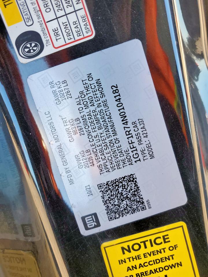 2022 Chevrolet Camaro Lt1 VIN: 1G1FF1R74N0104182 Lot: 90800595