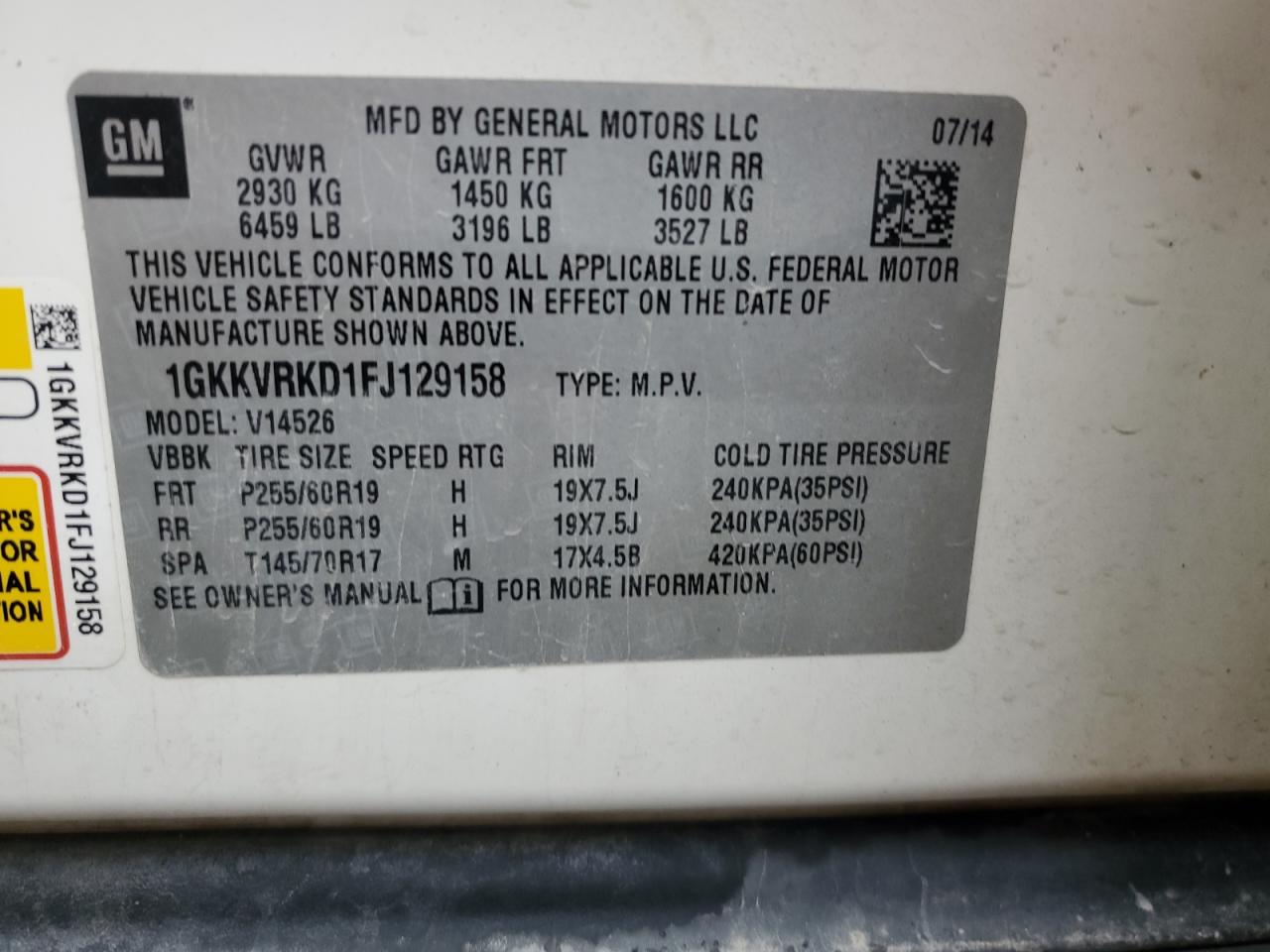 2015 GMC Acadia Slt-1 VIN: 1GKKVRKD1FJ129158 Lot: 93211065