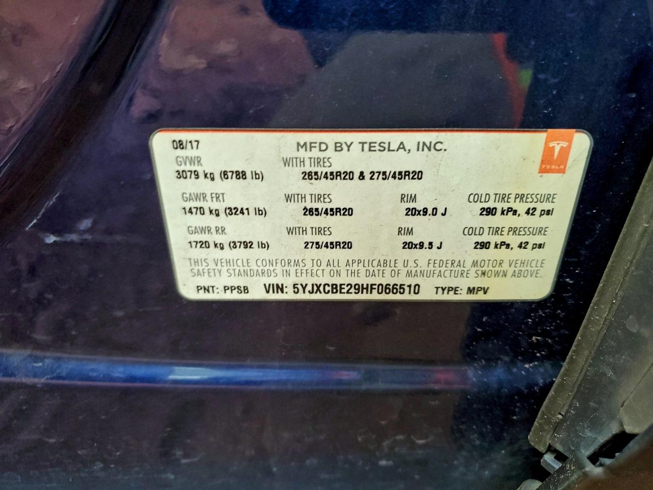 2017 Tesla Model X VIN: 5YJXCBE29HF066510 Lot: 92311835